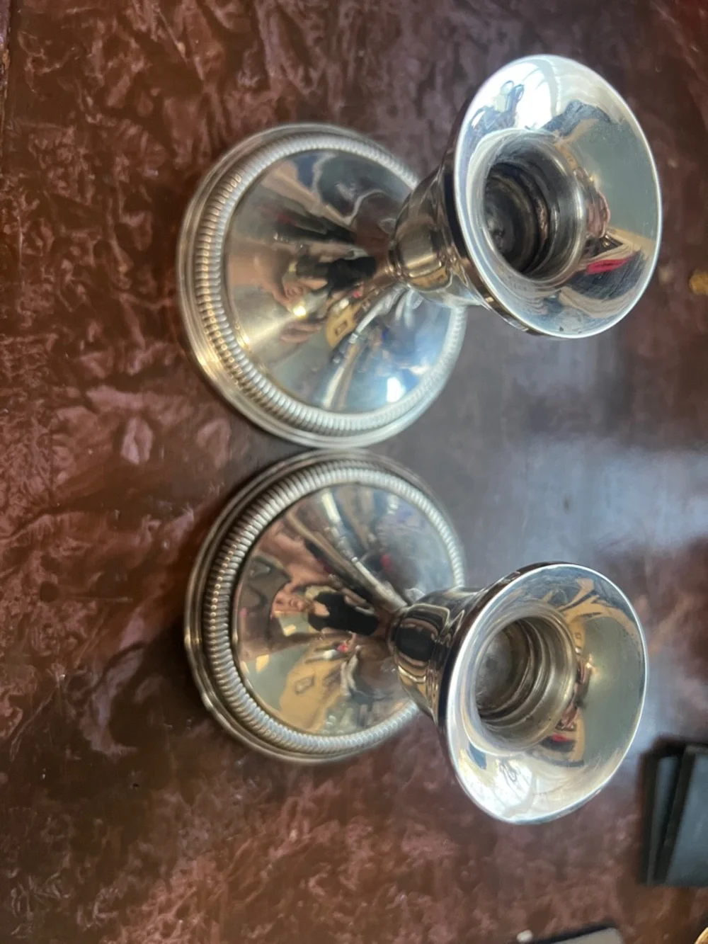 Sterling Silver-Tone Pair of Candle Holders - Picture 5 of 6